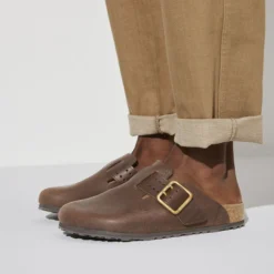 Birkenstock Boston Natural Leather -Stepwise Shoes Sales Store 1022589 f closeup m