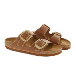 Birkenstock Arizona Big Buckle Embossed Natural Leather Cognac -Stepwise Shoes Sales Store 1023766 6