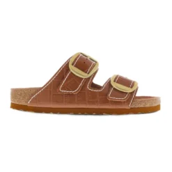 Birkenstock Arizona Big Buckle Embossed Natural Leather Cognac -Stepwise Shoes Sales Store 1023766 side