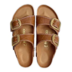 Birkenstock Arizona Big Buckle Embossed Natural Leather Cognac -Stepwise Shoes Sales Store 1023766 top